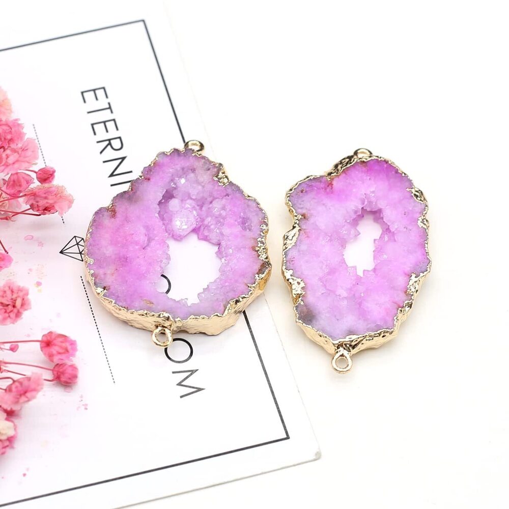 2124 natural stone connectors colorful irregular druzy geode light purple - Picture 2 of 7